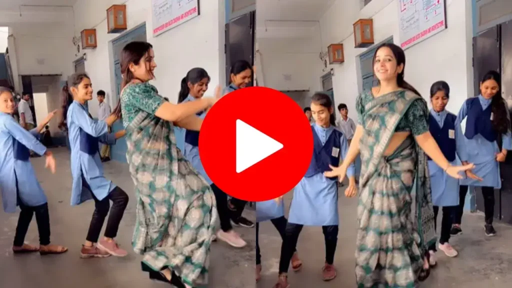 teacher and students dance on pink sharara